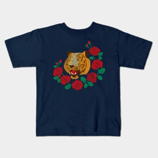 Faux Embroidery Tiger and Roses Kids T-Shirt